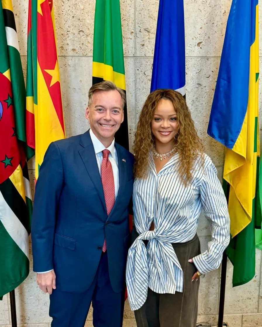 Rihanna visiting the U.S. Embassy in Barbados in 2024