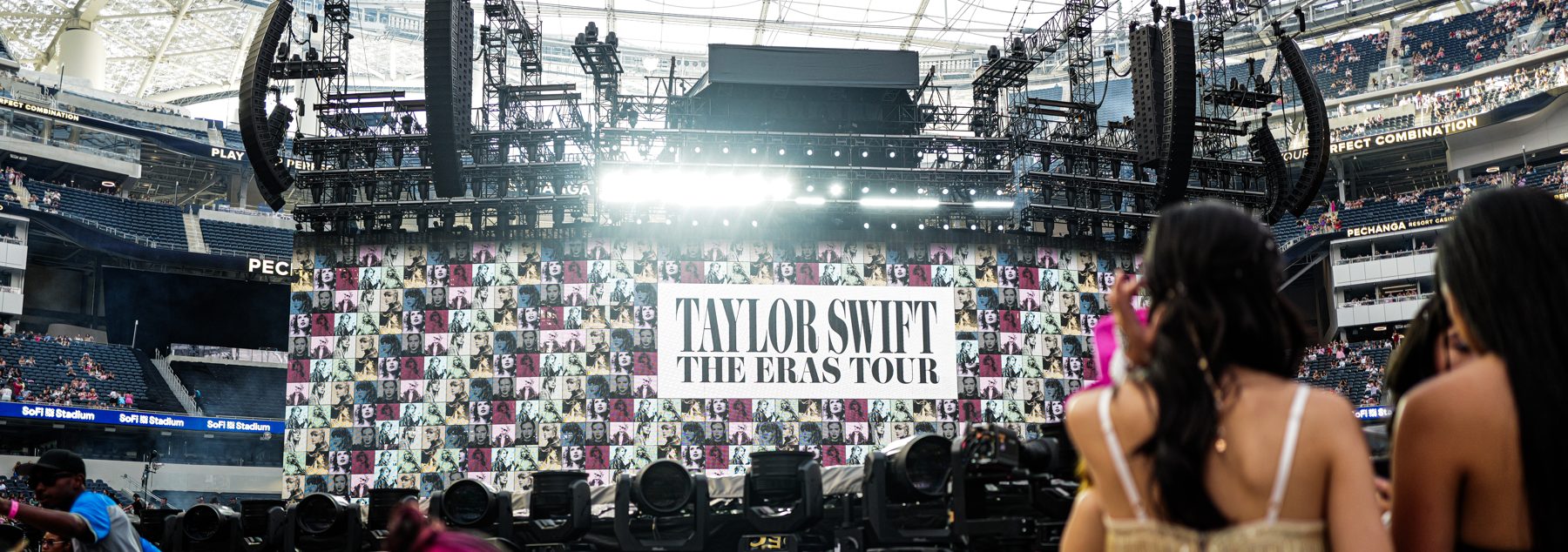 Taylor Swift performing on the Eras Tour at SoFi Stadium